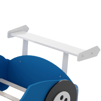 Twin Size Race Car-Shaped Platform Bed with Wheels,Blue