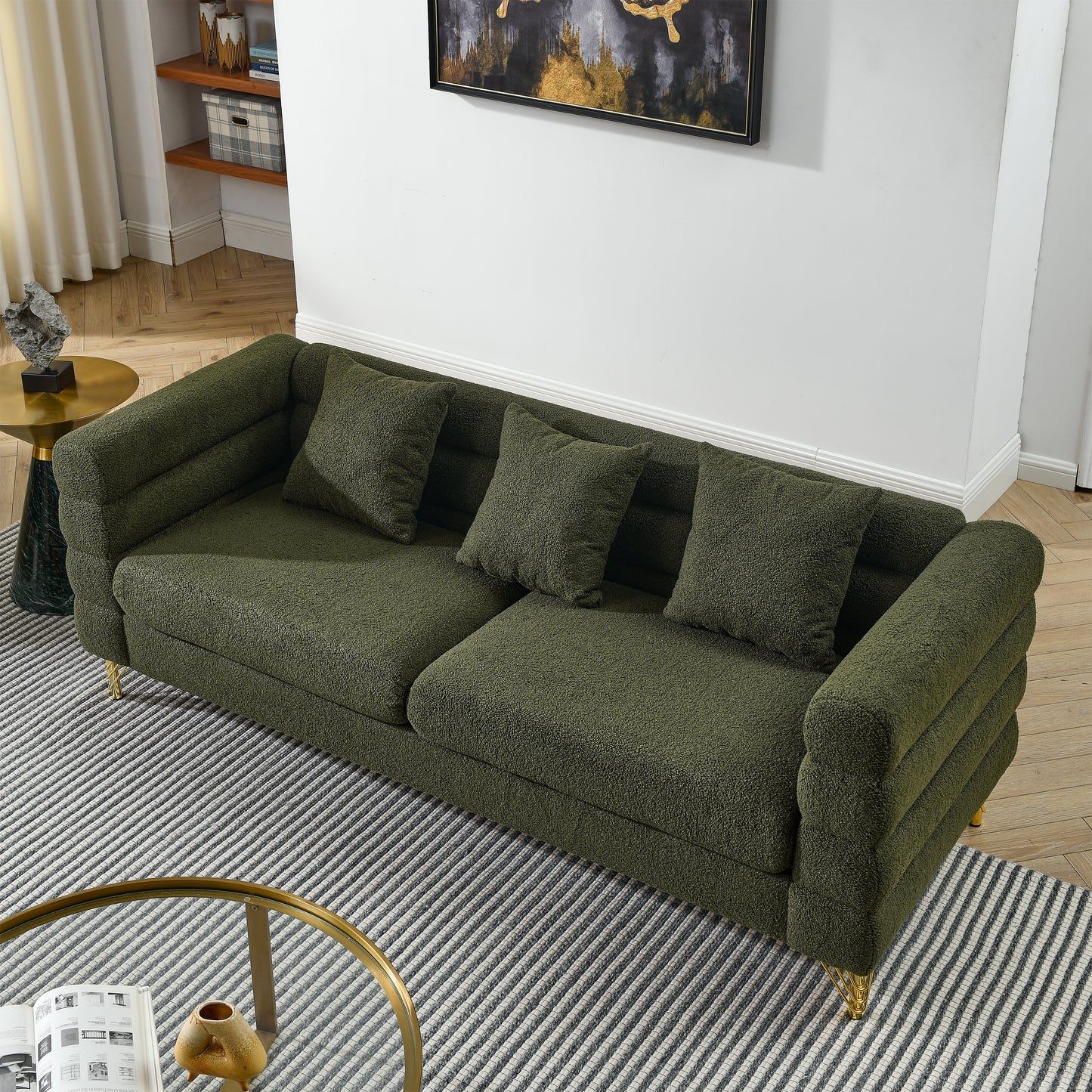 3-seater + 2-seater Combination sofa.Green teddy