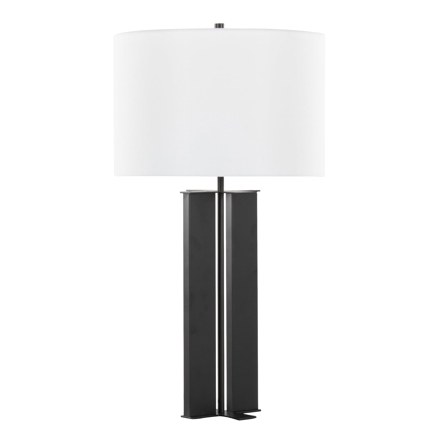 Cosmo 28" Contemporary Metal Table Lamp in Black Metal and White Linen by LumiSource