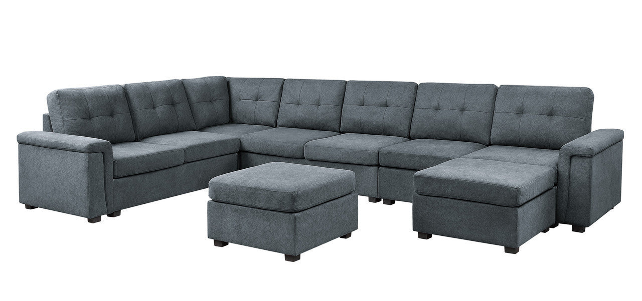 Isla 145" Gray Woven Fabric 9-Seater Sectional Sofa with Ottomans