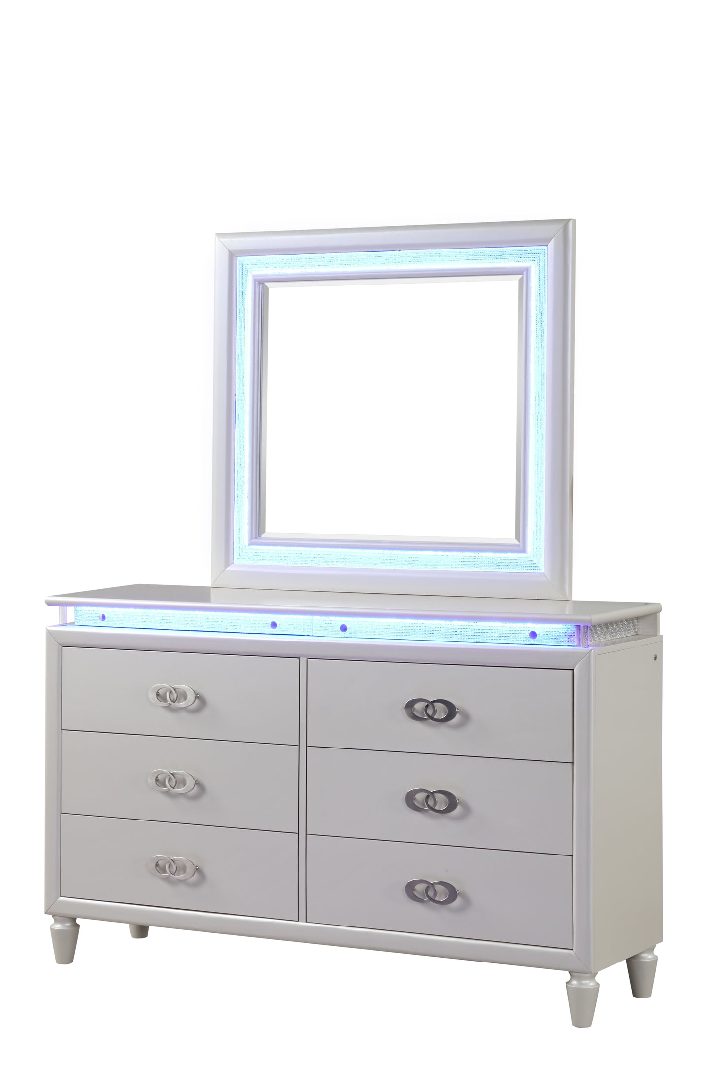 King 5 Pc LED Bedroom Set Made with Wood in Milky White