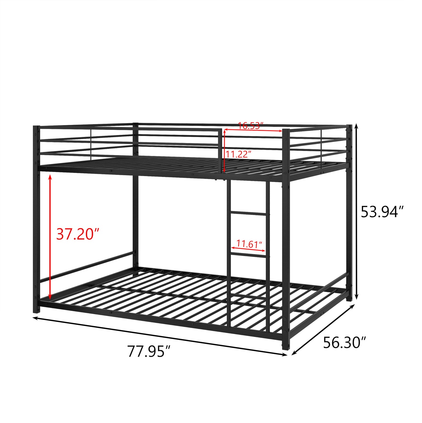 Metal Bunk Bed Full Over Full, Bunk Bed Frame with Safety Guard Rails, Heavy Duty Space-Saving Design, Easy Assembly Black