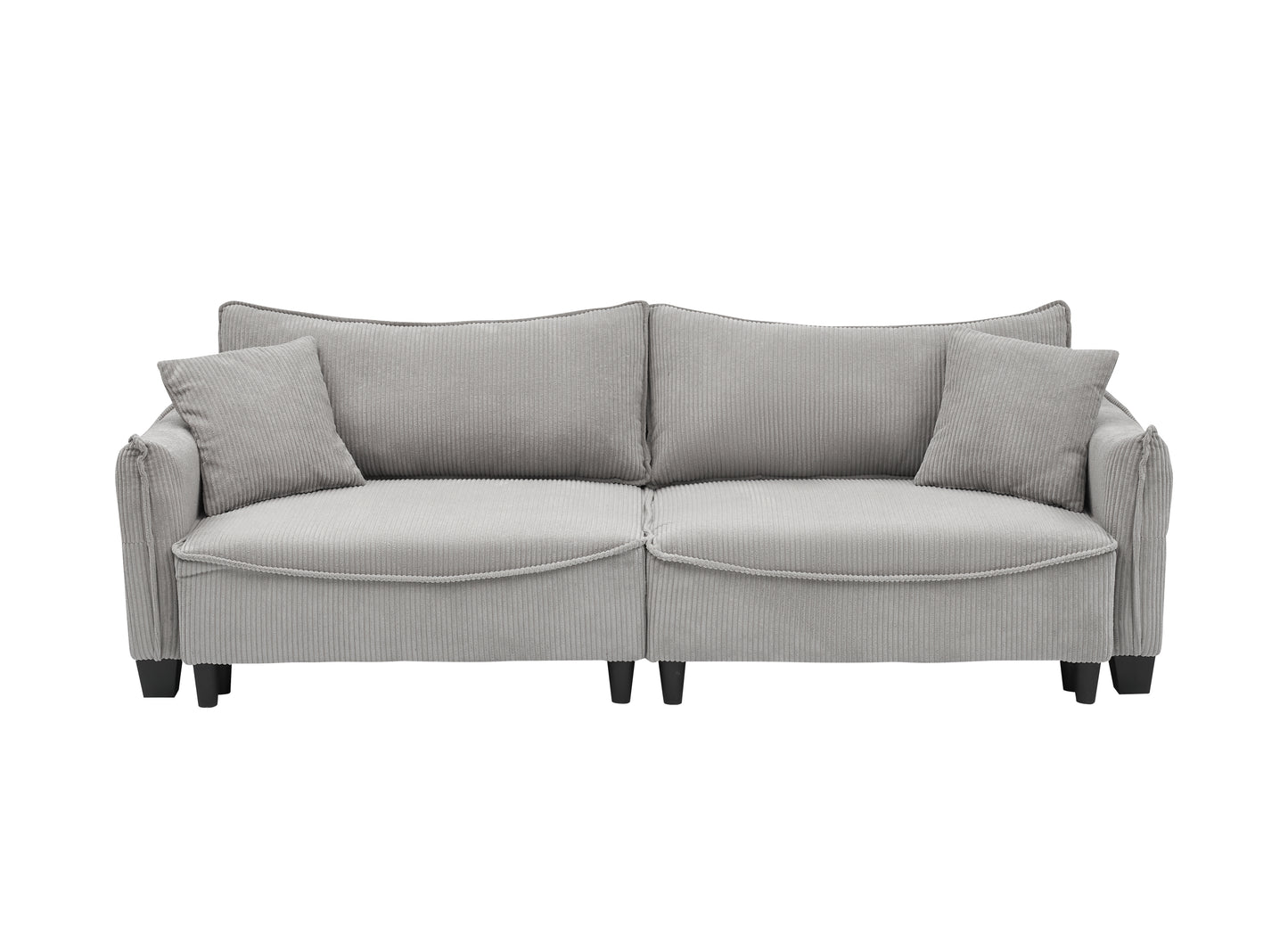 Sofa with Grey Corduroy Fabric, Convertible to Sofa Bed with Two Throw Pillows: Perfect for Living Rooms & Versatile Spaces