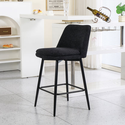 Counter Height Swivel Bar Stools Set of 2, 360° Swivel Upholstered Barstools with Back and Metal Legs, 25.6" Seat Height,Counter Stools for Kitchen Island and Pub,Linen Cloth,Black Linen.