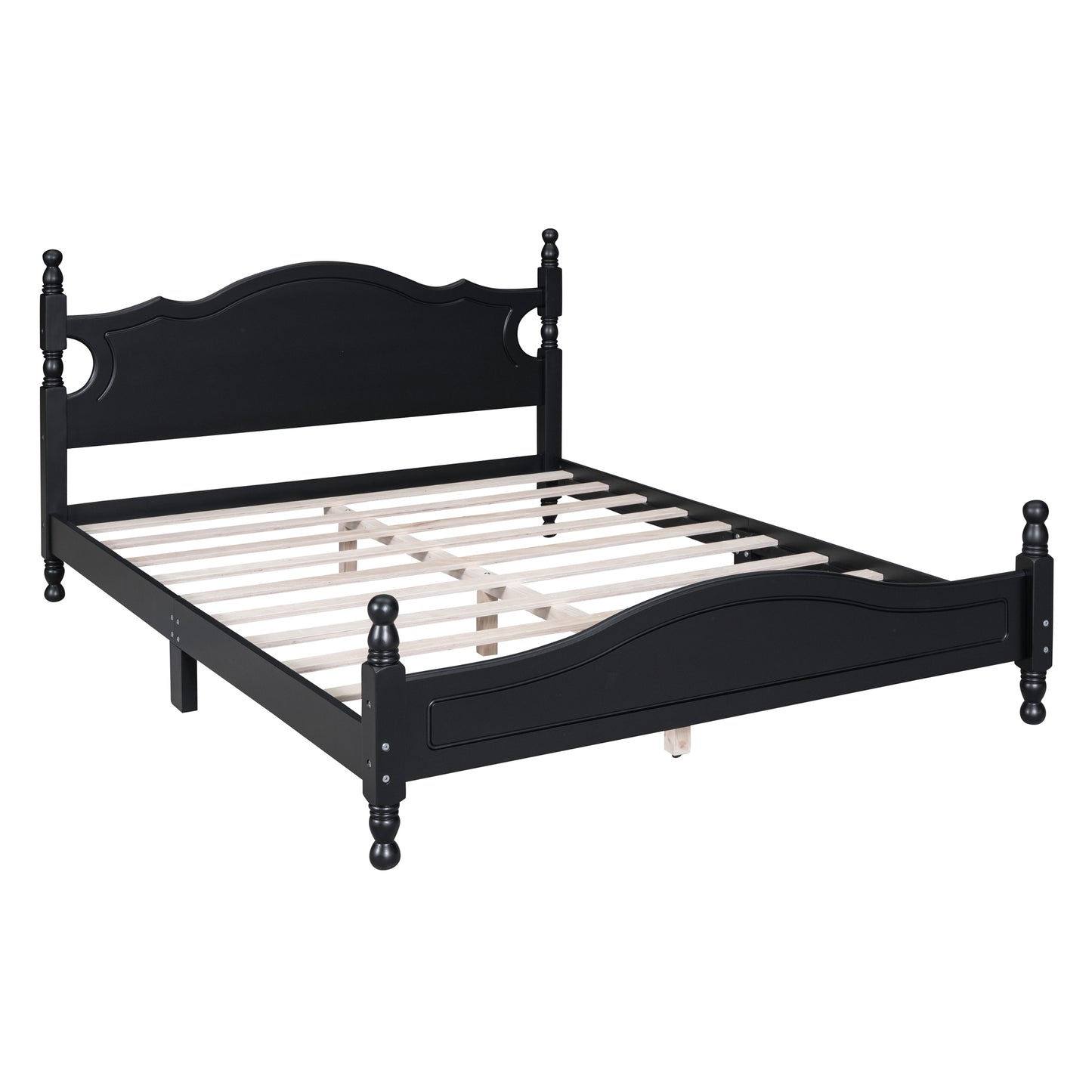 Queen Size Wood Platform Bed Frame,Retro Style Platform Bed with Wooden Slat Support,Black