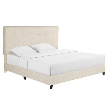 King Size Beige Tufted Upholstered Platform Bed