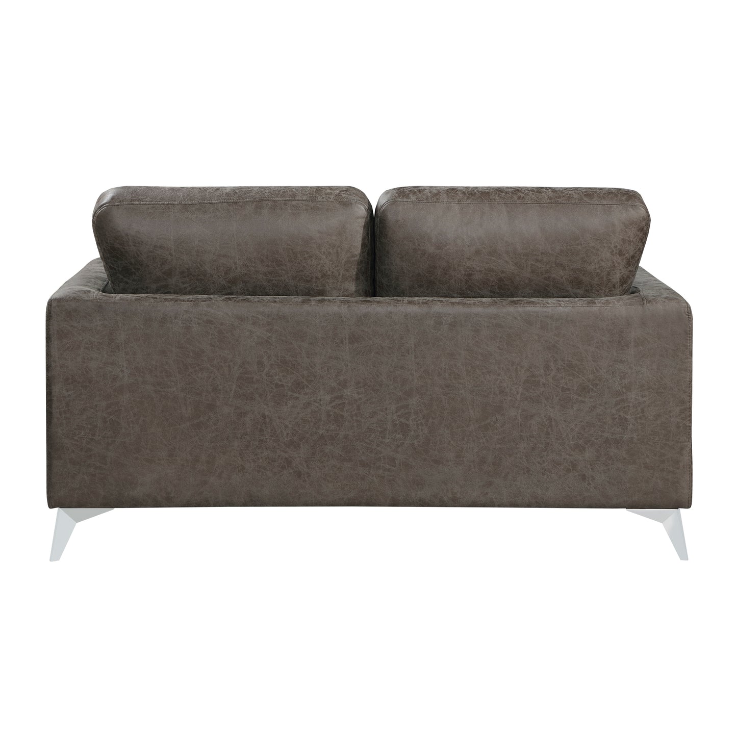 Elegant Modern Style 2pc Sofa Set Brownish Gray Polished Microfiber Upholstery Sofa Loveseat Set Solid Wood Living Room Furniture Silver Finish Metal Legs