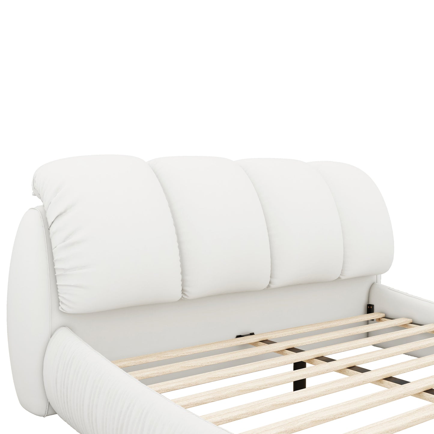 King Size Luxury Upholstered Bed With Thick Headboard, Leather King Bed with Oversized Padded Backrest, White(Expect Arrive date 2024/2/15)