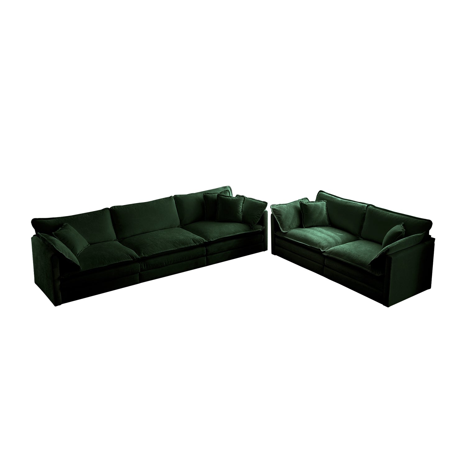 Sofa Set of 2 Chenille Couch, 2+3 Seater Sofa Set Deep Seat Sofa, Modern Sofa Set for Living Room, Green Chenille