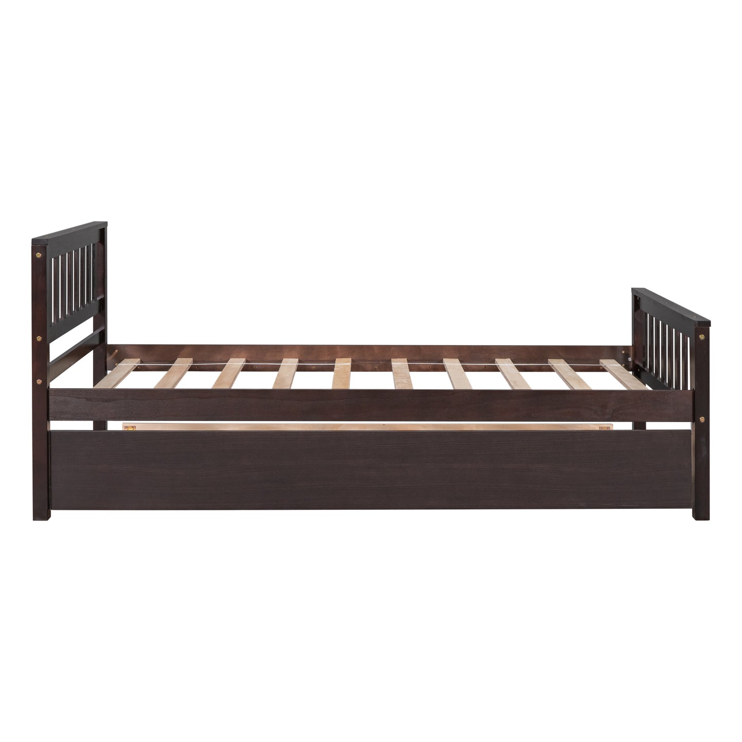 Twin Bed with Trundle, Platform Bed Frame with Headboard and Footboard, for Bedroom Small Living Space,No Box Spring Needed,Espresso(Old SKU:W50440557)