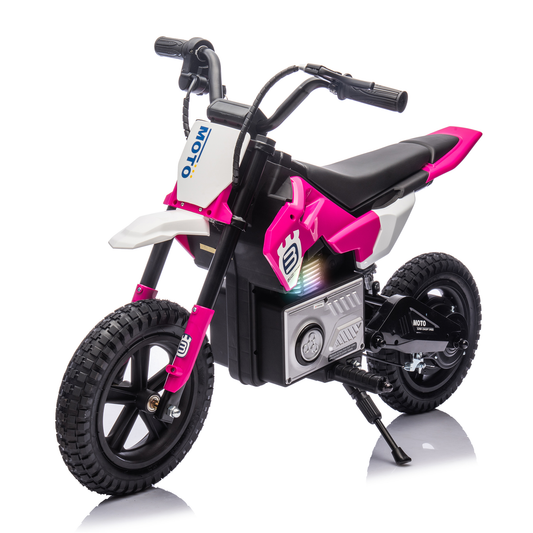 24V Kids Ride On Electric Toy Motocross Motorcycle,200W High Speed Hub Motor,Rear wheel shock absorber,Adjustable speed,LED breath lamp,Bluetooth,Music,Horn,Speeds 3.11-9.32MPH For Kids Aged 5-15.