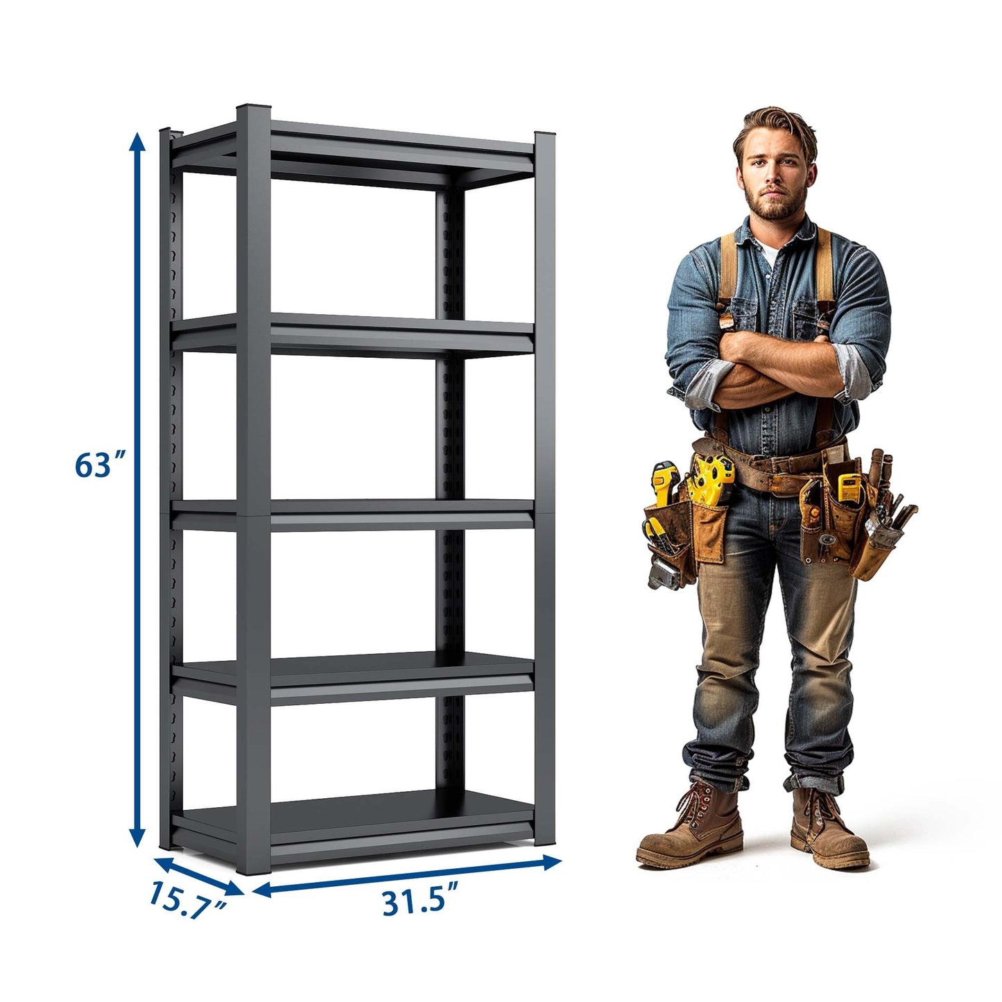 63"H  5 Tier Metal Shelves for Storage Garage Shelving 2000LBS Heavy Duty Storage Shelves Adjustable Garage Shelf Industrial Shelving Unit Storage Utility Rack,31.5"W*15.7"D*63"H,Black