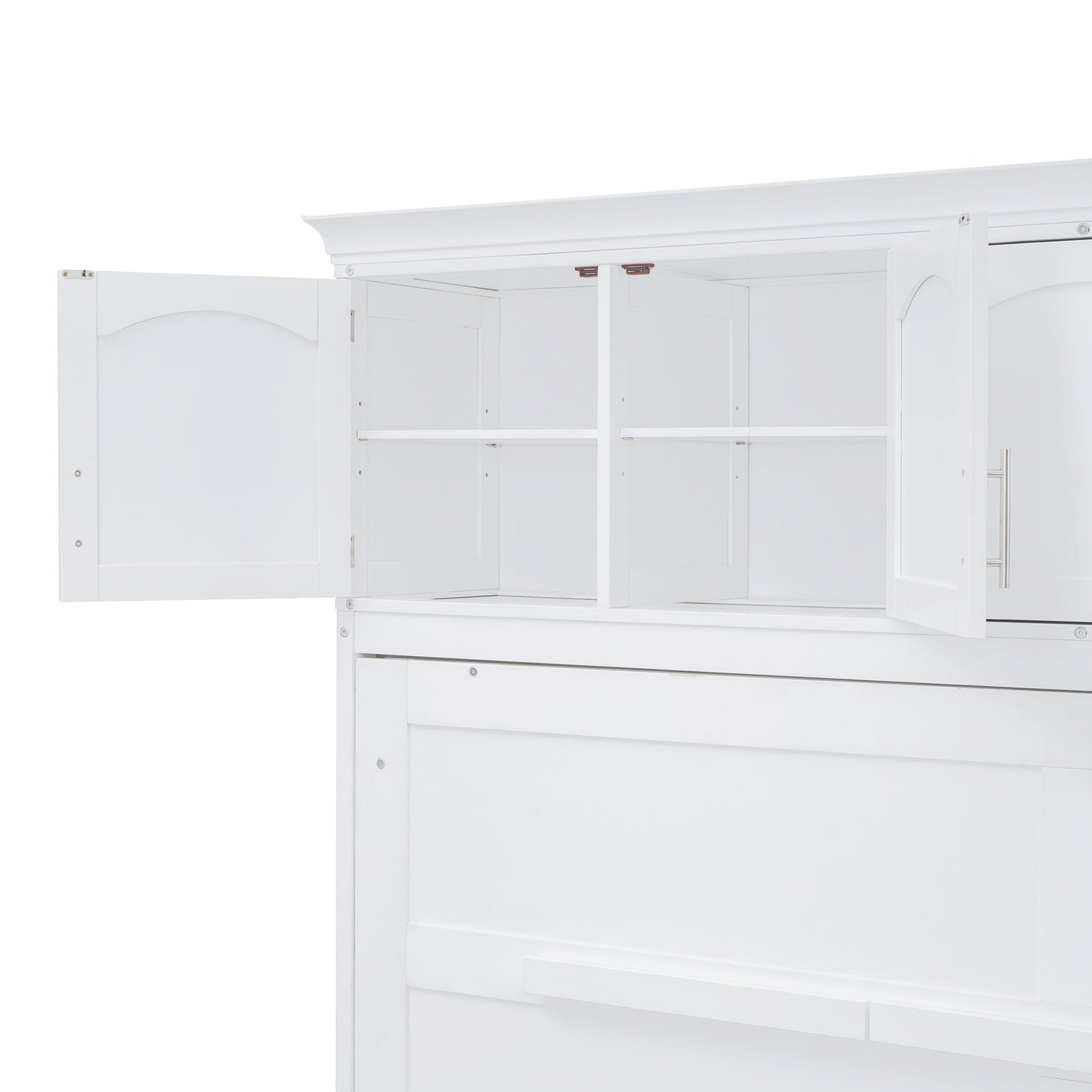 Full Size Murphy Bed Wall Bed with Top Cabinets,White
