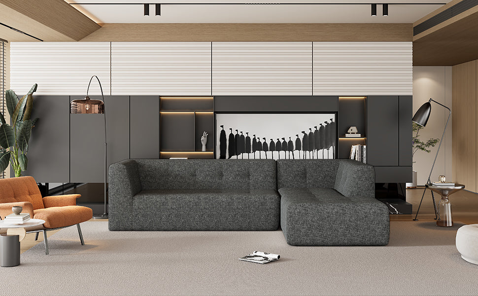 112.2*74" Modular Modular Combination Living Room Sofa Set, Modern Minimalist Sofa, Living Room Upholstered Sofa Bed, Bedroom, 2pcs Computer Free Combination, L-Shaped, Black Gray