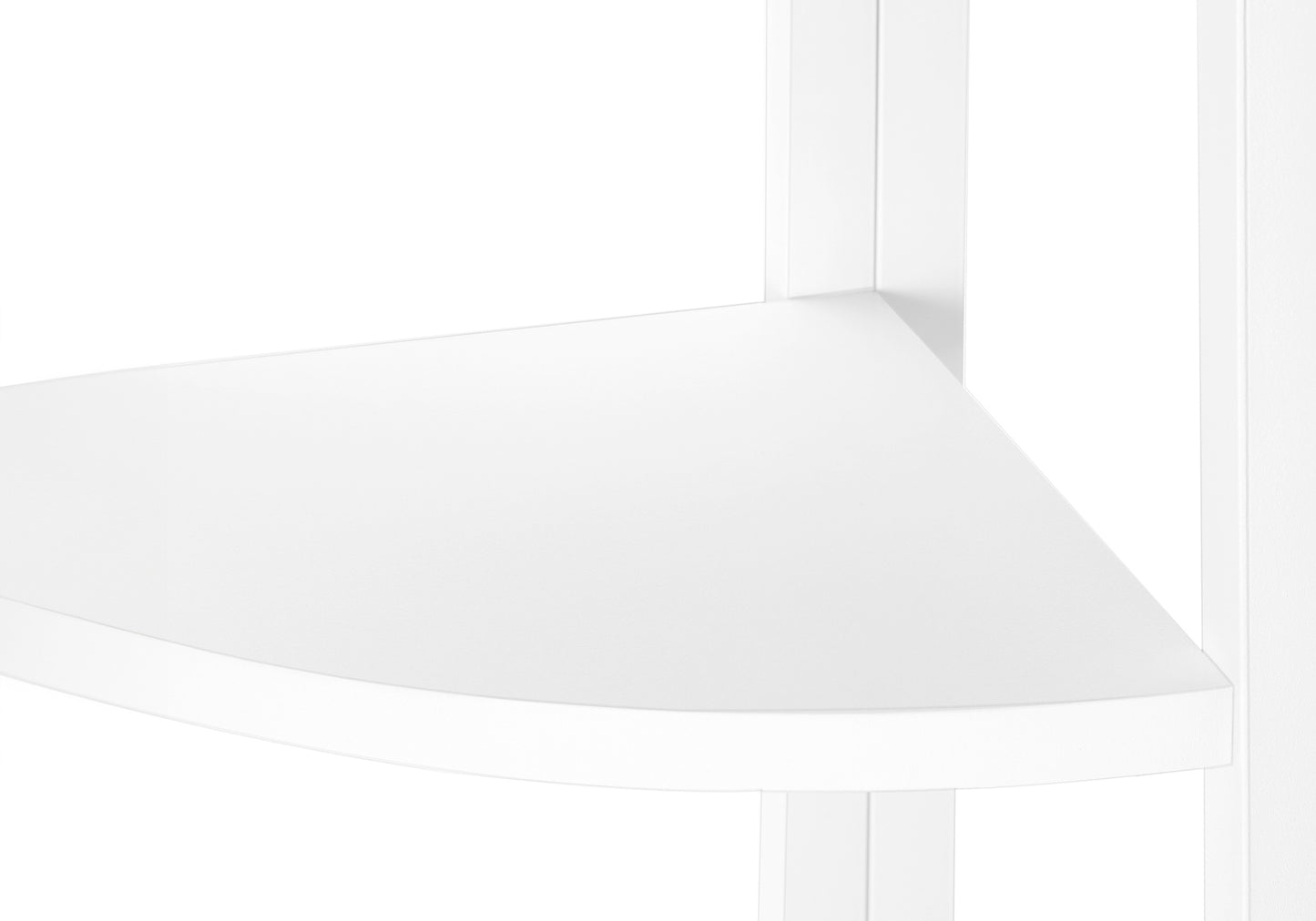 Bookshelf, Bookcase, Etagere, Corner, 4 Tier, 60"h, Office, Bedroom, White Laminate, White Metal, Contemporary, Modern