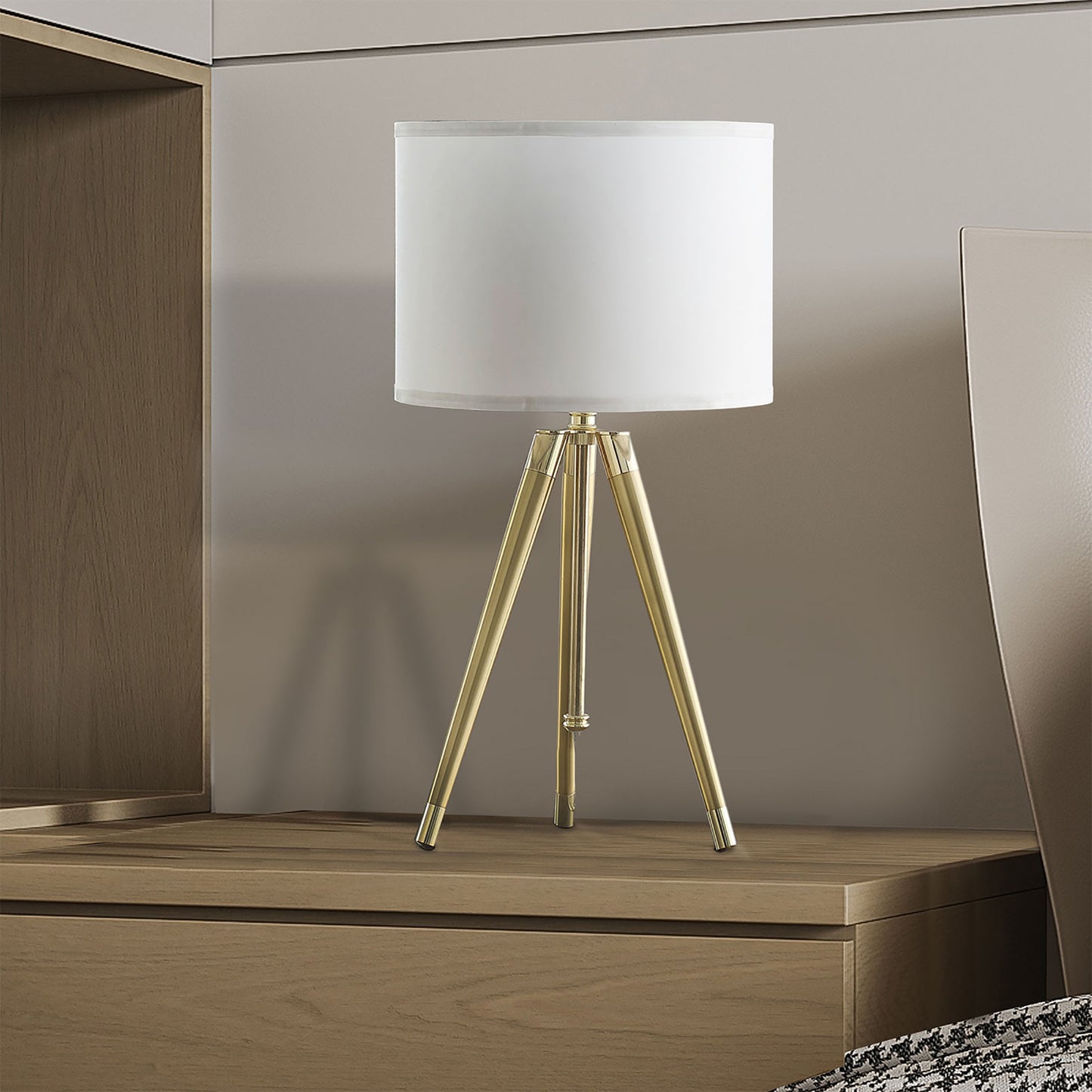 35.5" - 25.75"H Adjustable Hieght Brass/Shiny Gold Modern Tripod Table Lamp for Living Room, Nightstand Bedside Table Lamp for Bedroom, LED Lamp