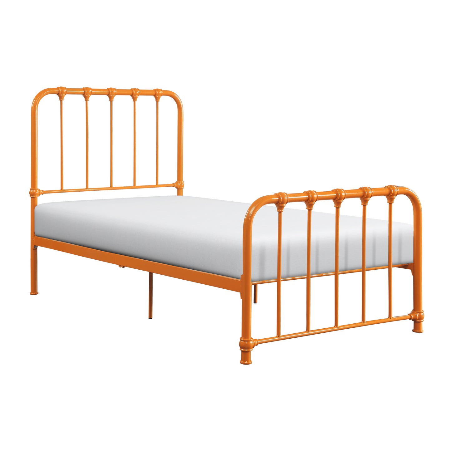 Metal Bed Orange Finish Twin Platform Bed 1pc, Bed in a Box