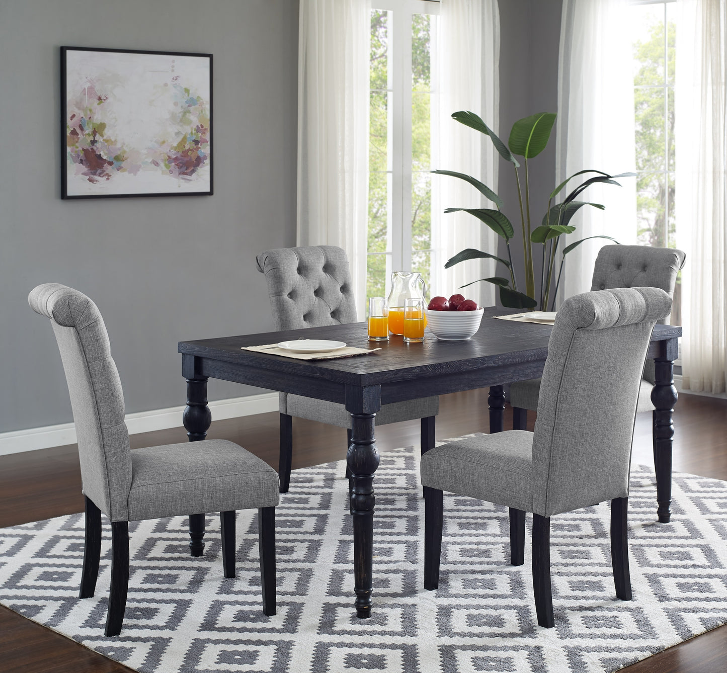 Leviton Urban Style Wood Dark Wash Turned-Leg Dining Set: Table and 4 Chairs, Gray