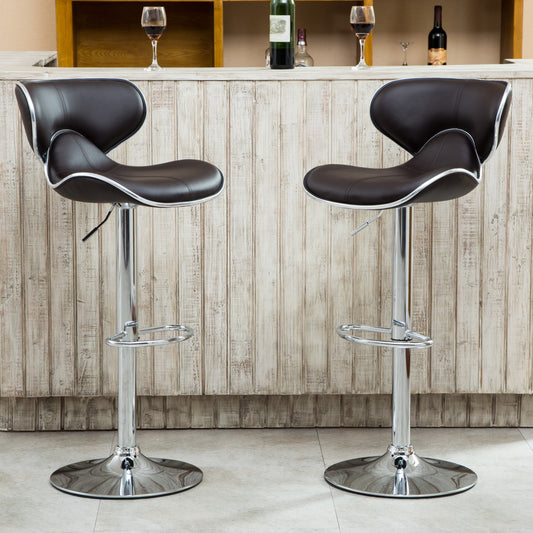 Masaccio Upholstery Airlift Adjustable Swivel Barstool with Chrome Base, Set of 2, Dark Brown