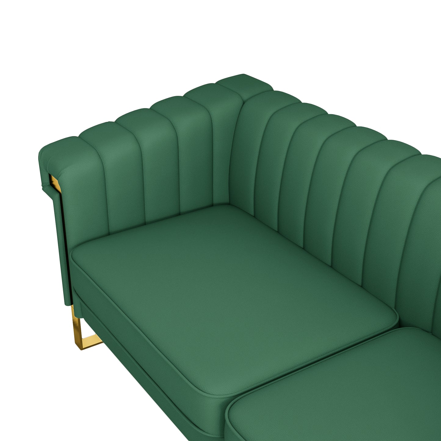 FX-P81PU-GR SOFA  Modern Green PU  Sofa with Gold Accents - Sleek Channel-Tufted Upholstery, 3-Seat Couch for Living Room and Office Decor(TEMU Suitable)