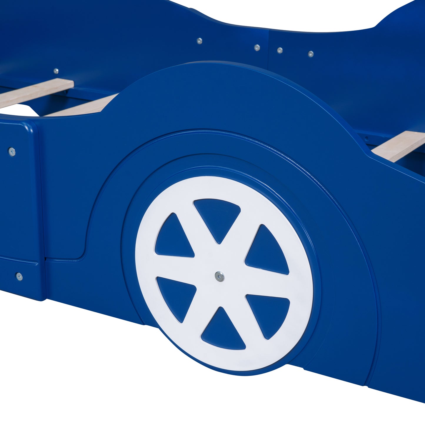 Twin Size Race Car-Shaped Platform Bed with Wheels,Blue