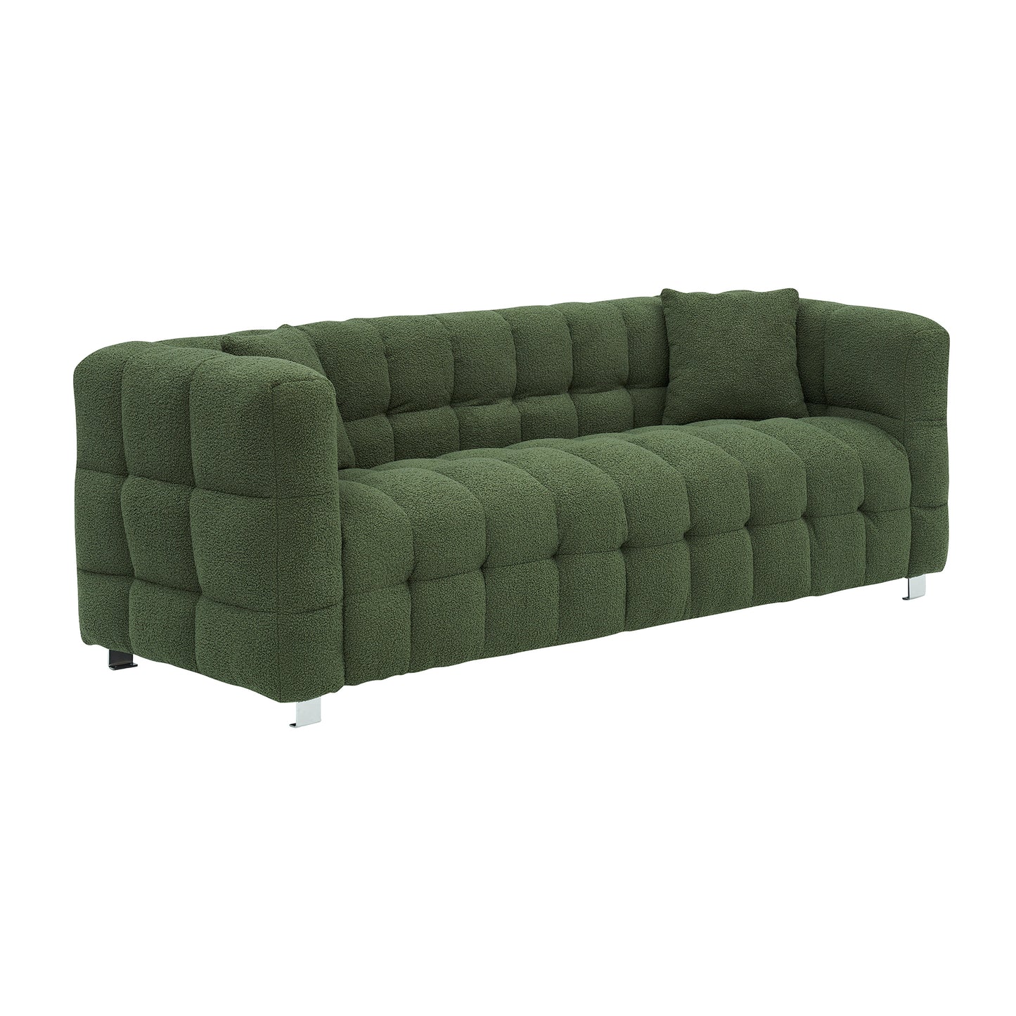 Refreshing Green Teddy Fleece Sofa - 80" Ideal for Living Room or Bedroom, Comes with Two Throw Pillows and Sturdy Hardware Foot Support