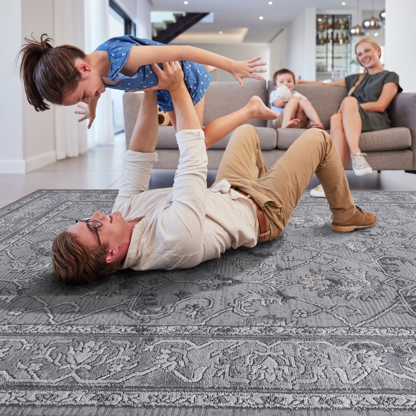 5X7 Grey/Oriental Non-Shedding Living Room Bedroom Dining Home Office Stylish and Stain Resistant Area Rug