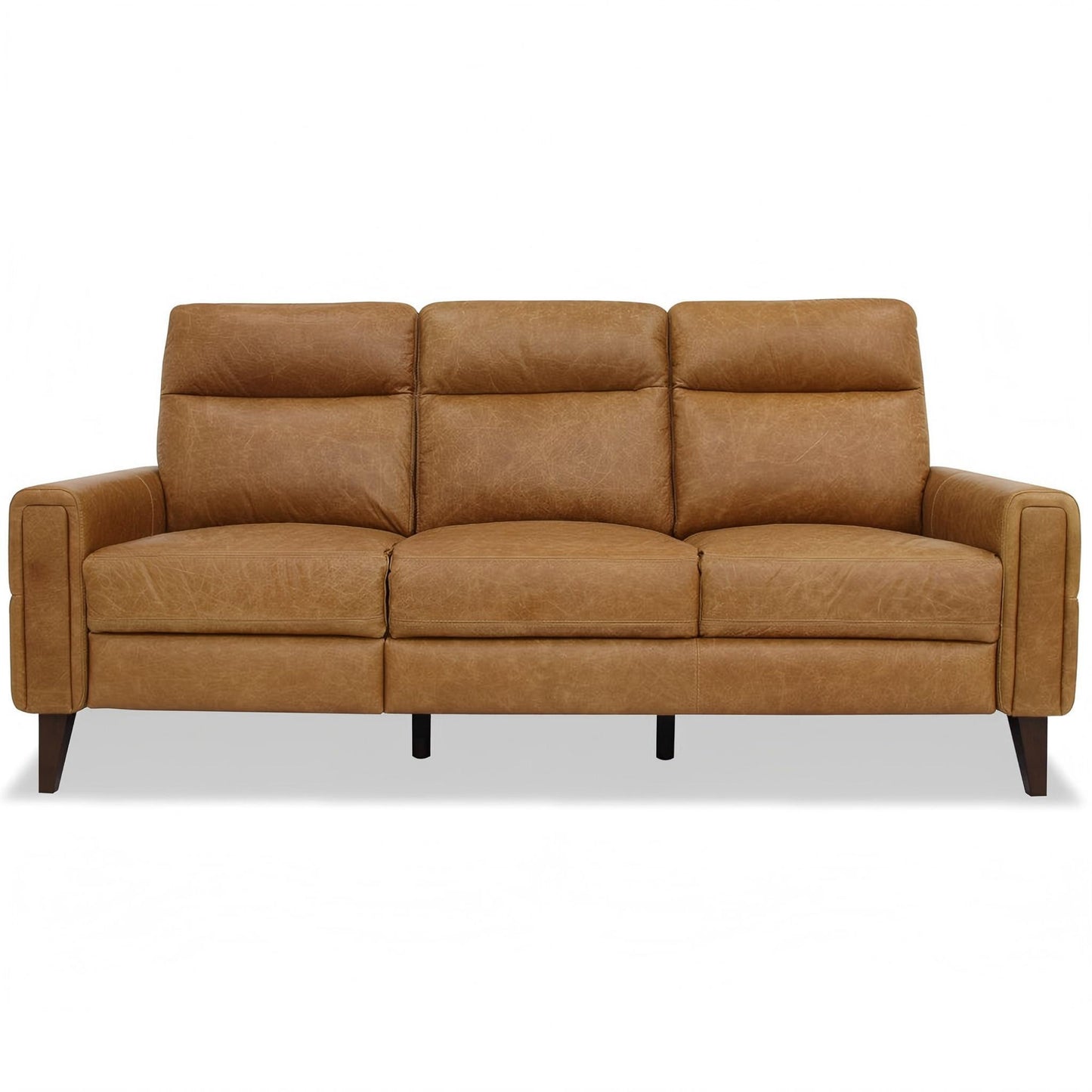 Elliot Incliner Sofa Left - Comfortable Leather Seating in Waxy Tan with Wood Frame, 78.7' Cognac Tan Brown Couch