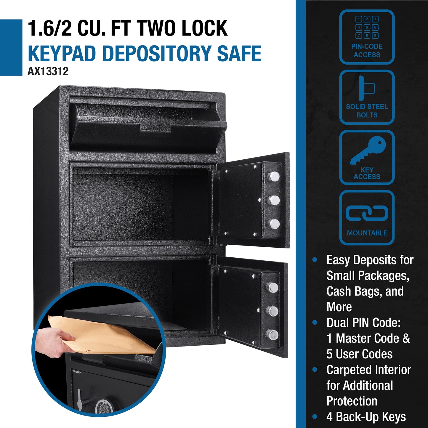 Digital Keypad Two Lock Depository Safe 1 6 2 Cubic Ft