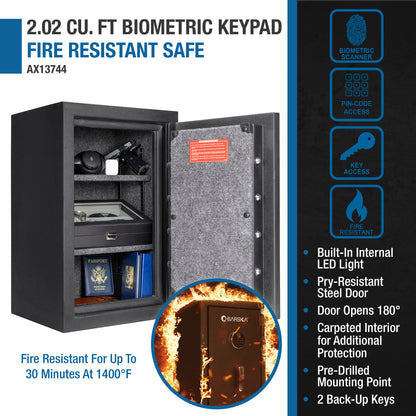 2.02 CUBIC FT BIOMETRIC KEYPAD FIRE RESISTANT SAFE