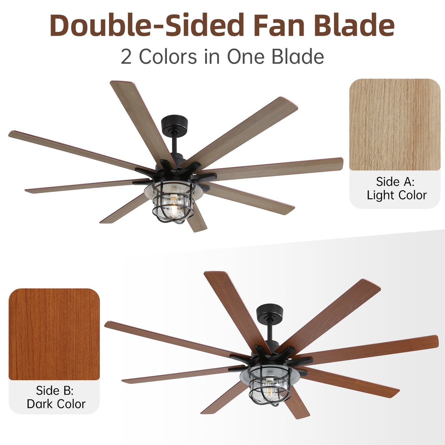 Modern 66 Inch Ceiling Fan With 6 Speed Wind 8 Blades Remote Control Reversible DC Motor With Light