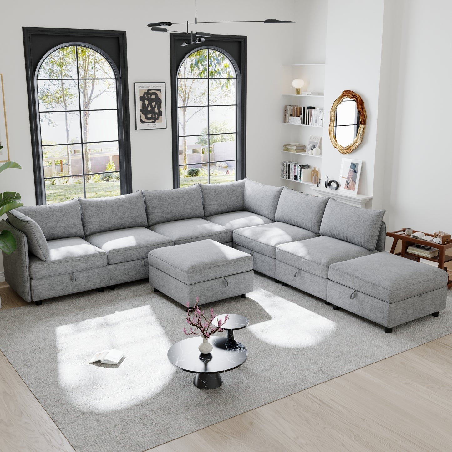 Modular Sectional Sofa, Convertible Sofa Seat With Storage, Sleeper Sectional Sofa Set, Fabric Flexible Modular Combinations for Living Room