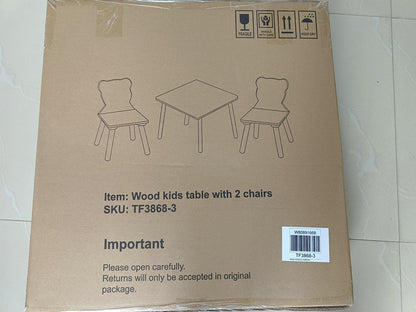 Kids Table and 2 Chairs Set, 3 Pieces Toddler Table and Chair Set, Wooden Activity Play Table Set (Bear&Tiger)