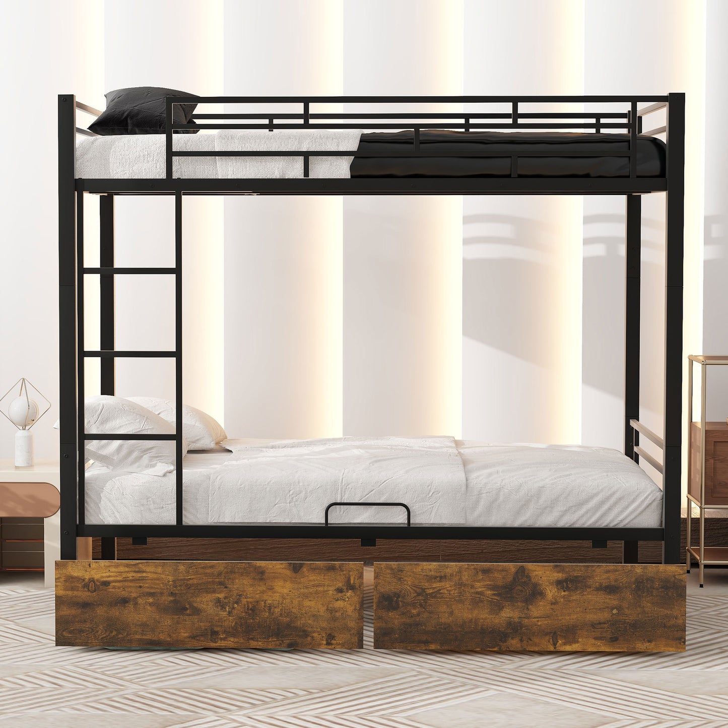 Metal Bunk Bed With drawers, Twin, Black