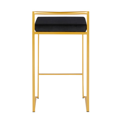 Fuji Contemporary Counter Stool in Gold with Black Velvet Cushion by LumiSource - Set of 2