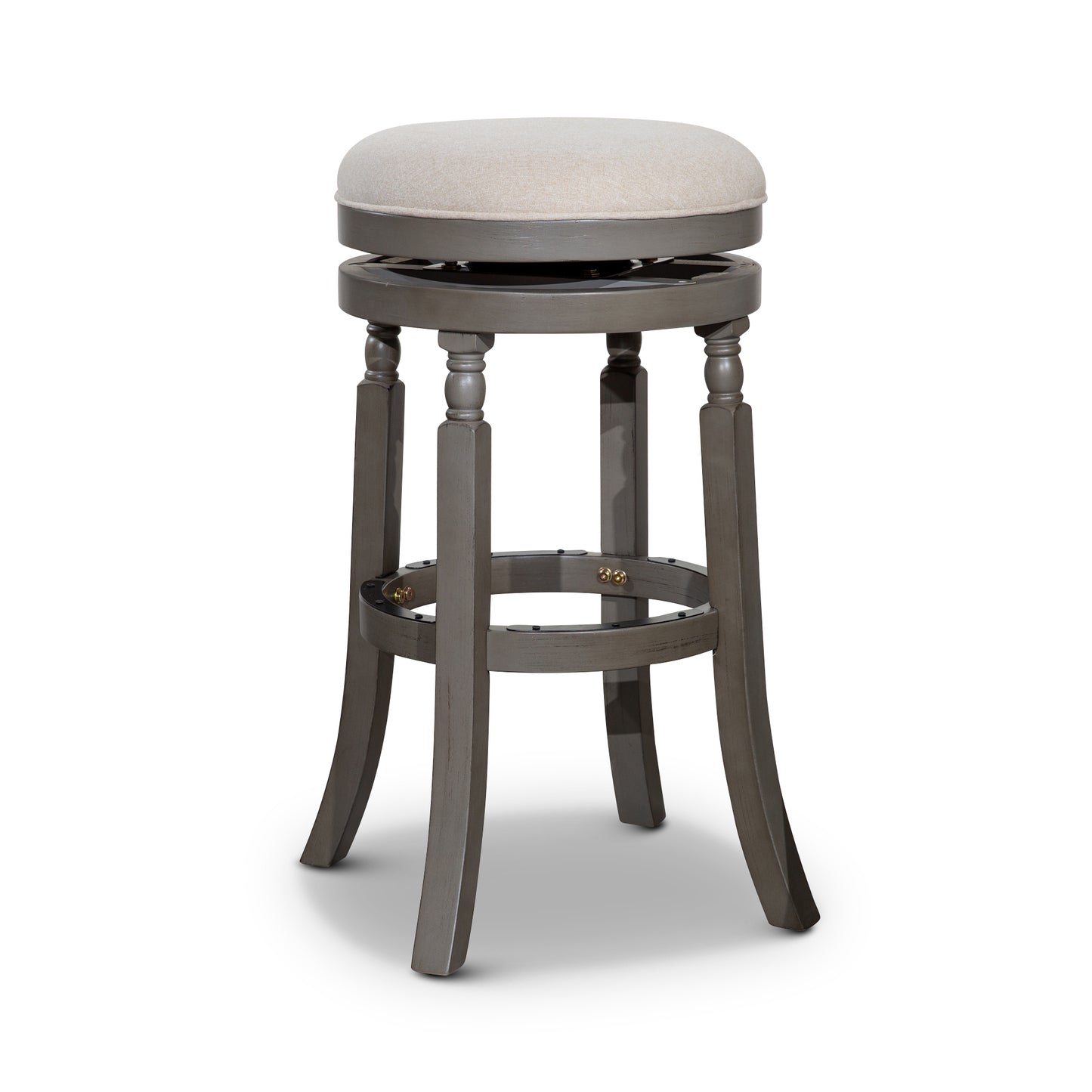 30" Bar Stool, Weathered Gray Finish, Beige Fabric Seat