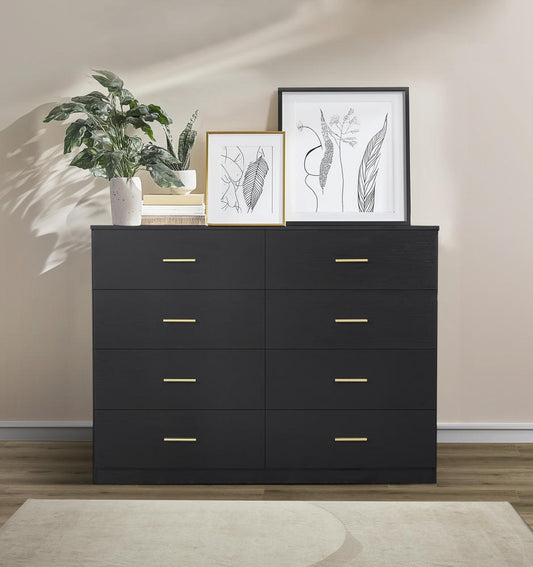 Modern Black 8-Drawer Dresser for Bedroom - Ample Storage Wide Chest of Drawers, Sturdy & Safe