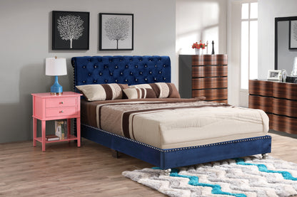 Transitional Navy Blue Upholstered Bed