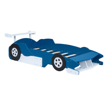 Twin Size Race Car-Shaped Platform Bed with Wheels,Blue