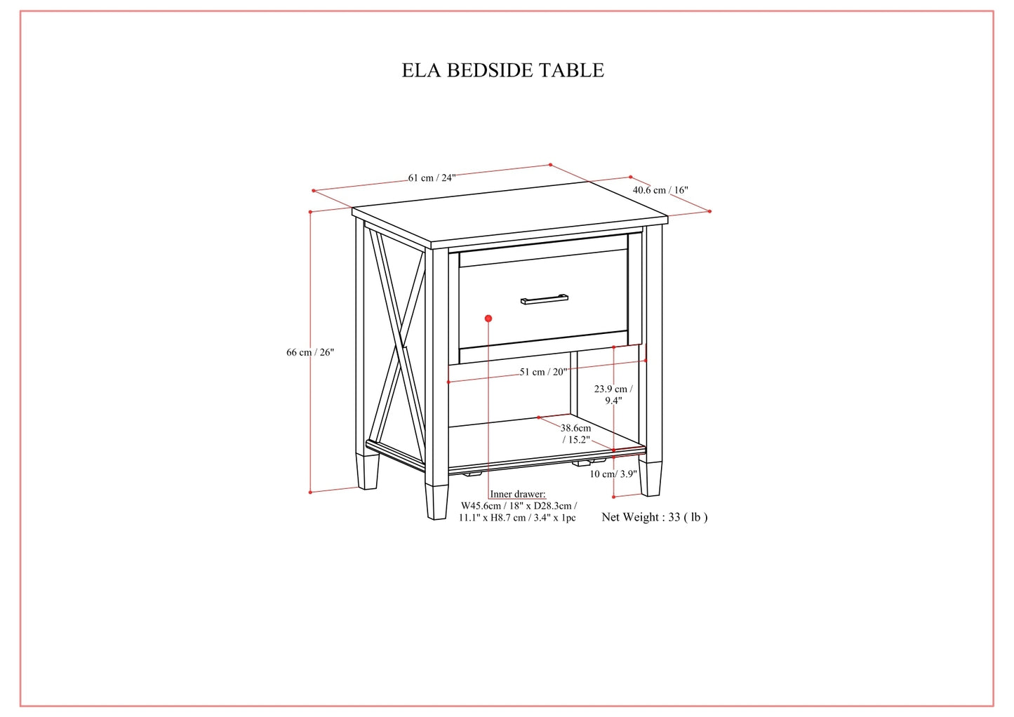Ela - Bedside Table - Smoky Brown