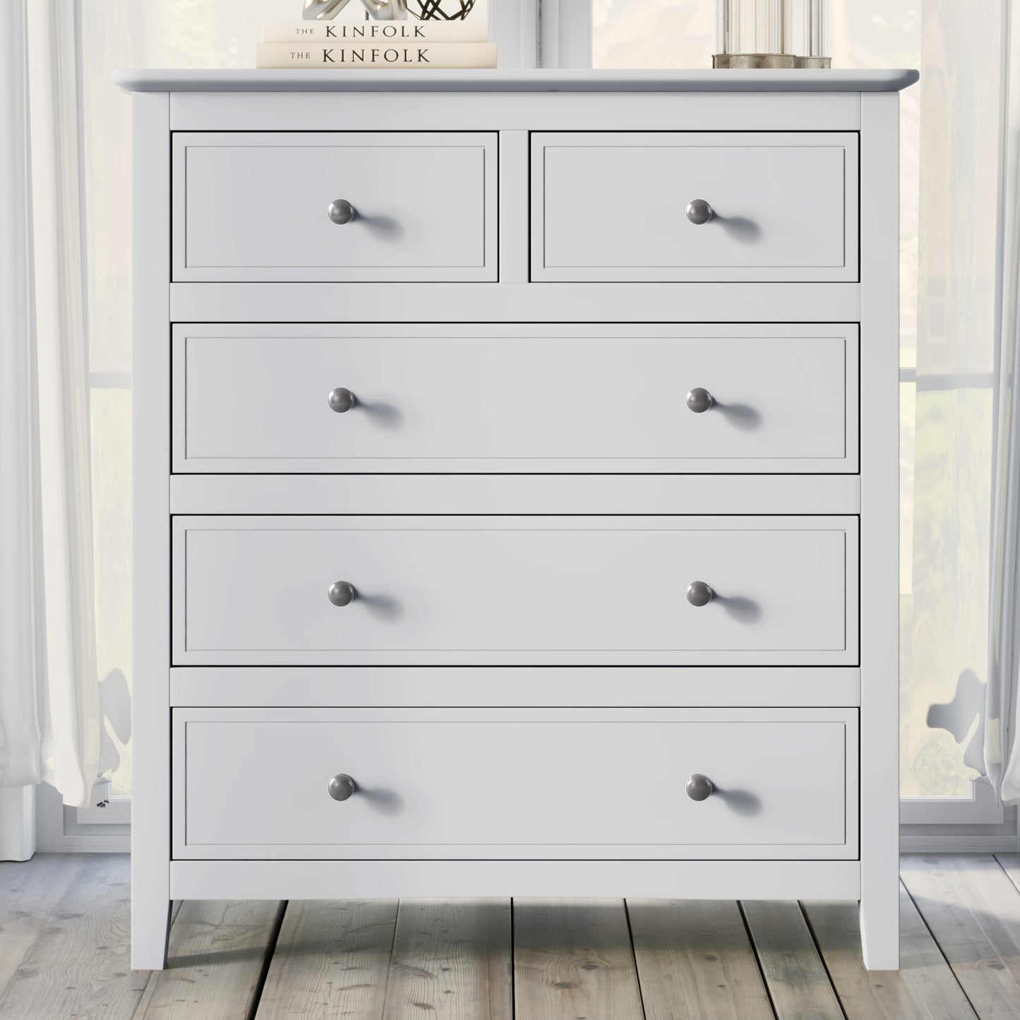 White Solid Wood 5 Pieces Queen Bedroom Sets(bed+nightstand*2+chest+dresser)old sku:BS515101AAK