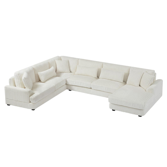 Modern Oversized U-shaped Sectional Sofa with Chaise Lounge in Beige Corduroy, 129'
