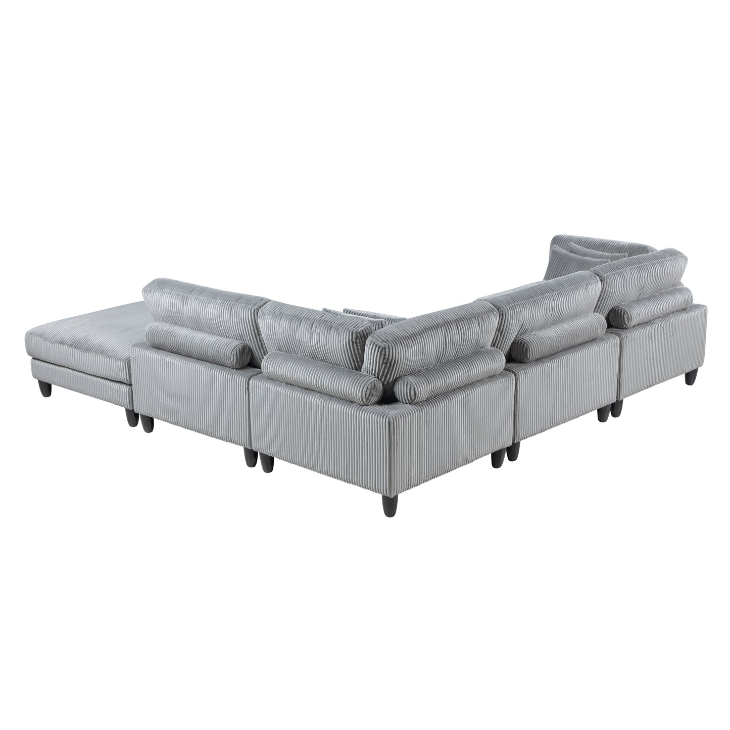 5pc Modular Sectional Set Gray Corduroy Upholstery 2x Armless Chairs 2x Corner Seats 1x Ottoman Pillows Living Room Furniture