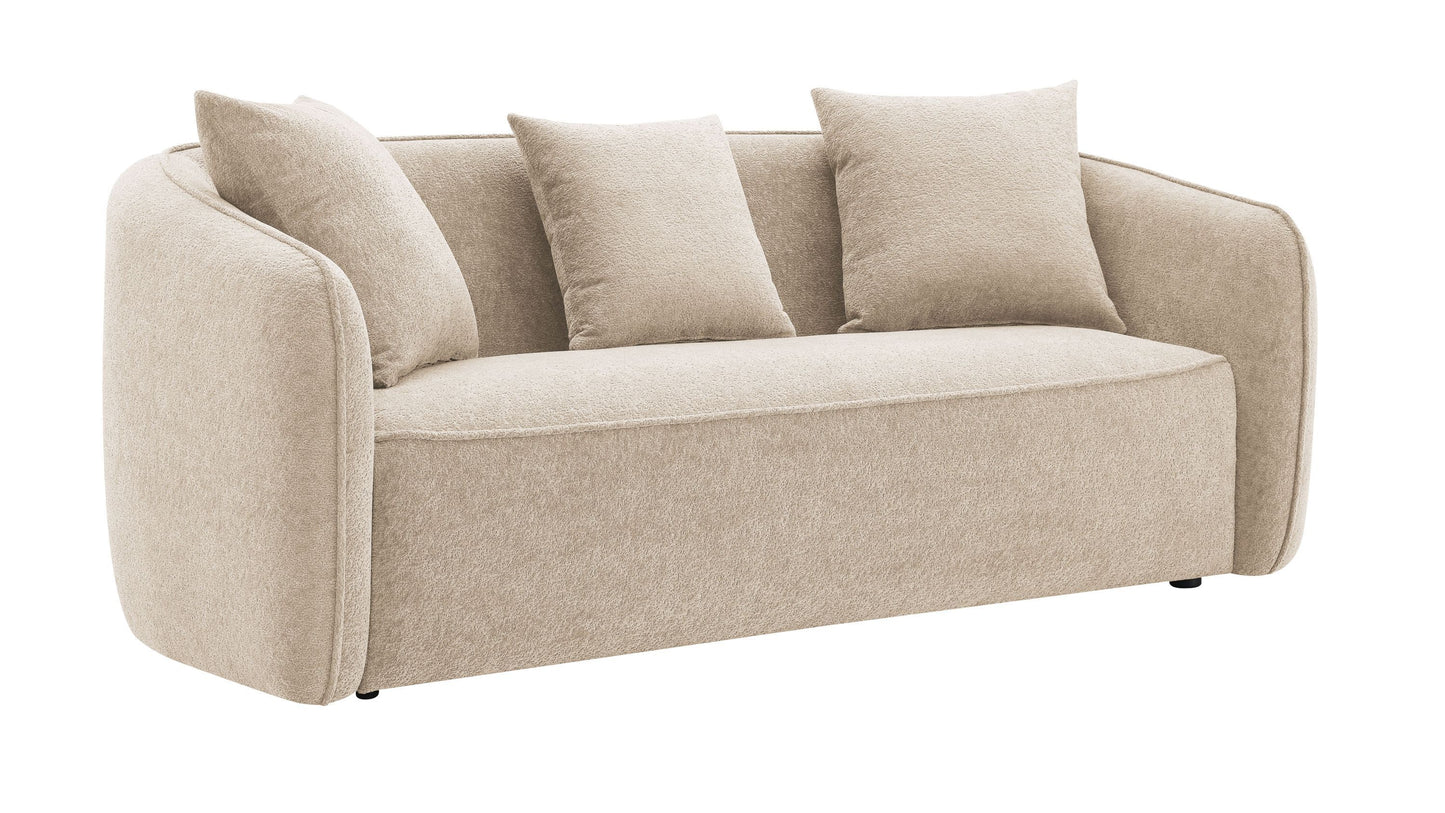 Keith Beige Chenille Sofa with 3 Matching Color Toss Pillows