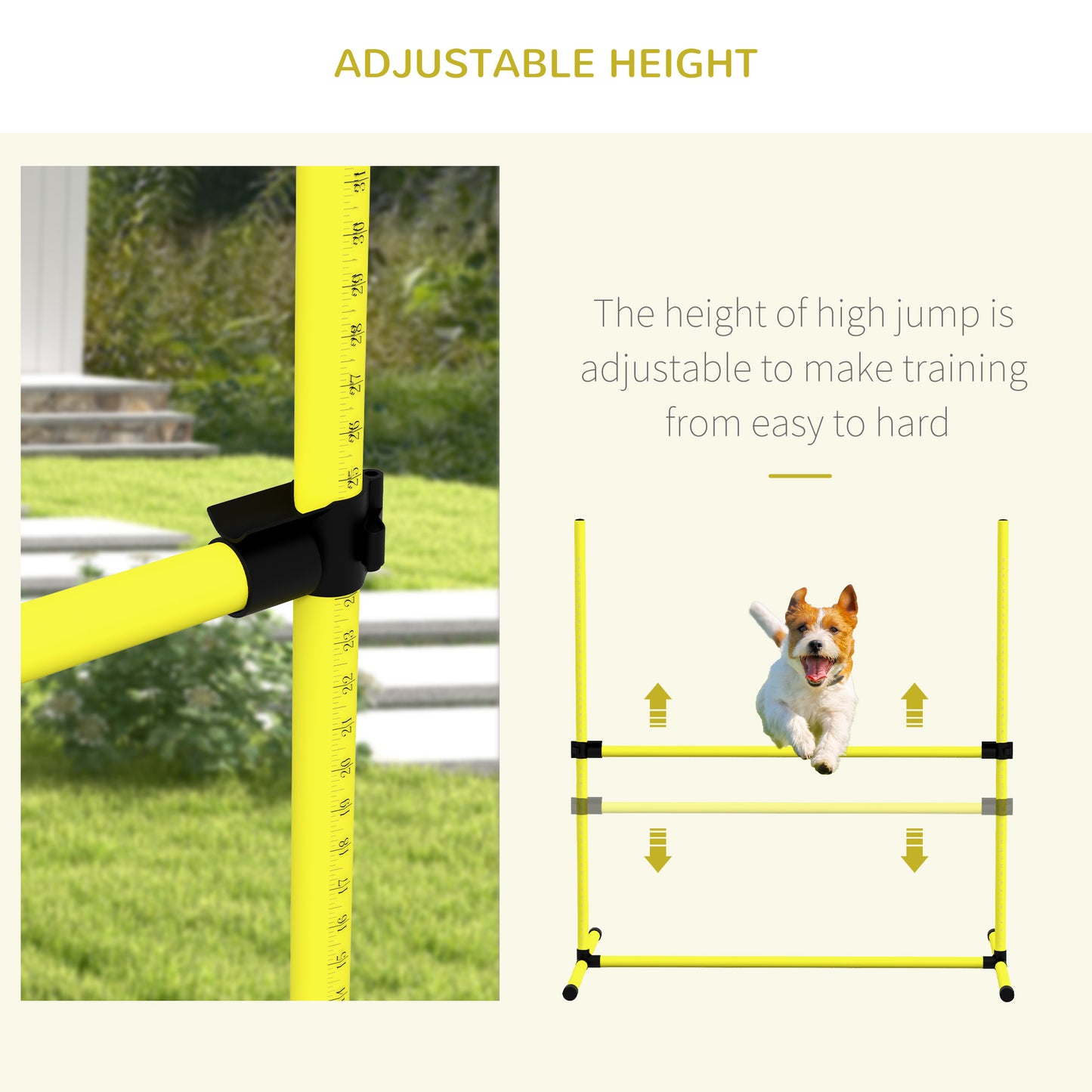 PawHut 4 Piece Dog Agility Training Equipment for Dog Agility Course with Adjustable Height Jump Bars, Included Carry Bag, & Displacing Top Bar, Yellow