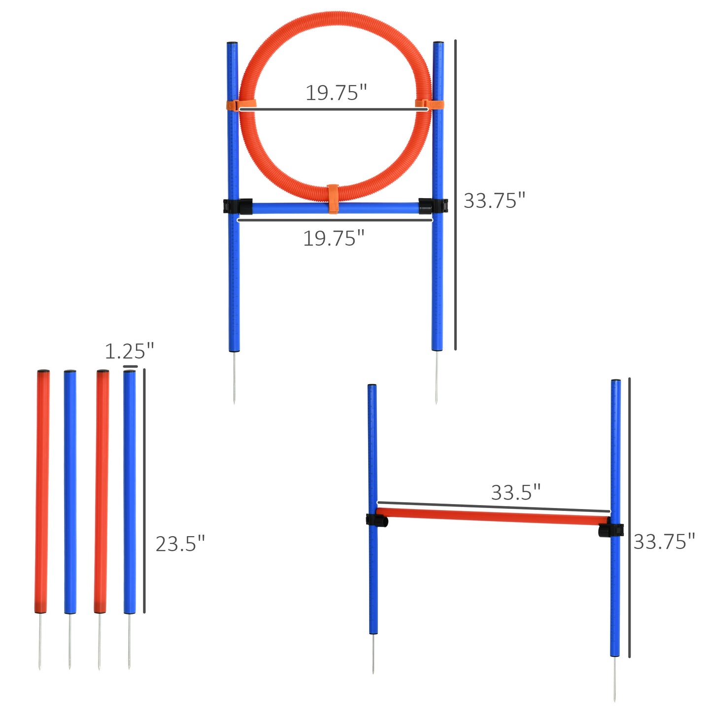 PawHut Dog Agility Training Equipment with Easy 3-Piece Set, Dog Obstacle Course for Backyards of Small Size, Includes Dog Hurdles, Weave poles, Hoop