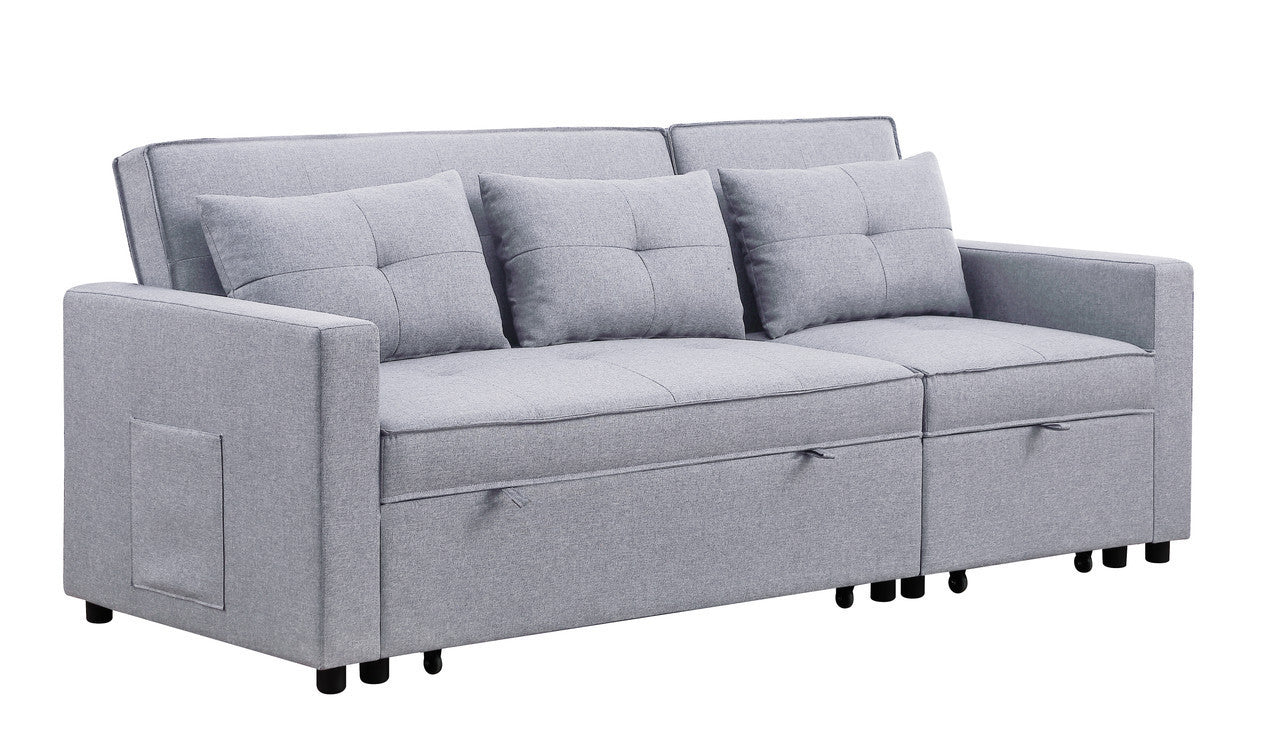 Zoey 79.75" Light Gray Linen Convertible Sleeper Sofa with Side Pocket