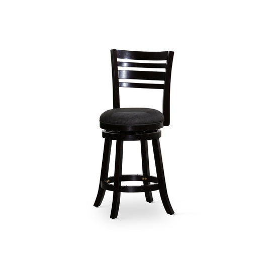 24" Counter Height Slat Back Swivel Stool, Espresso Finish, Charcoal Fabric Seat