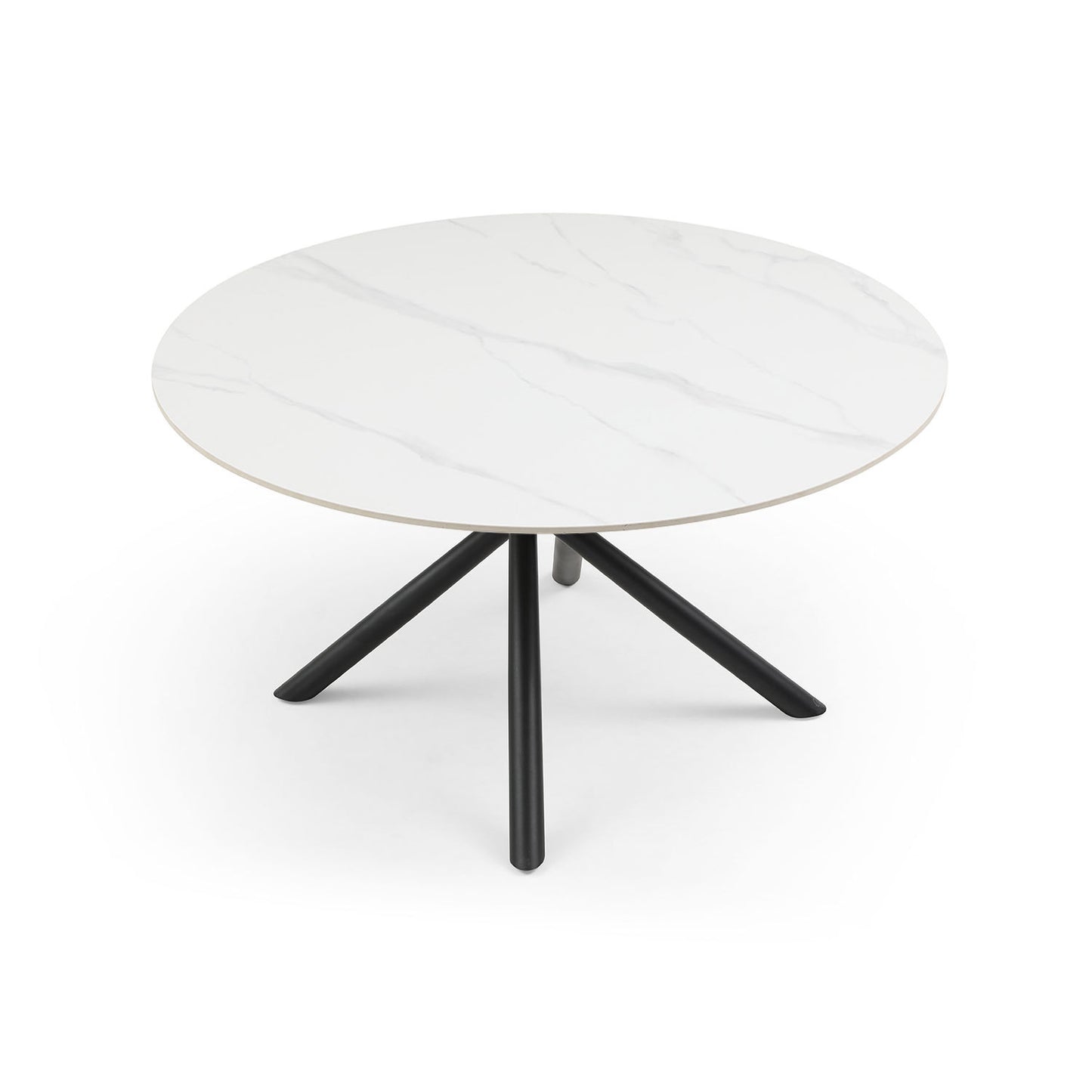 53.15" Modern Round Dining Table White Sintered Stone Tabletop with 4pcs Metal Cross Legs