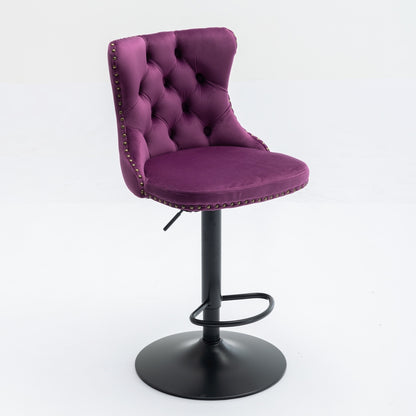 Swivel Velvet Barstools Adjusatble Seat Height from 25-33 Inch,17.7inch base, Modern Upholstered Bar Stools with Backs Comfortable Tufted for Home Pub and Kitchen Island,Purple,Set of 2,SW1812PP